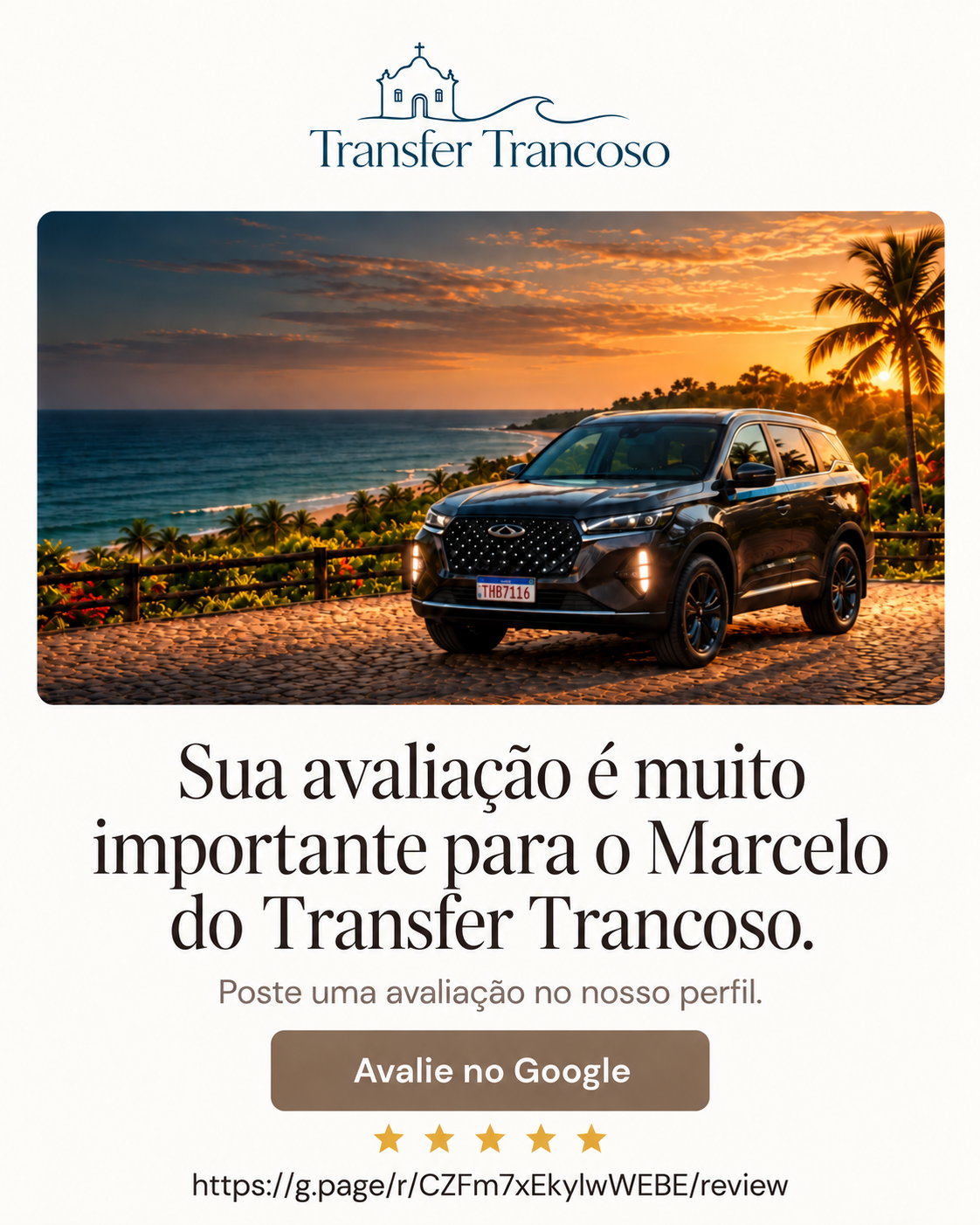 Sua avaliação é muito importante para o Marcelo do Transfer Trancoso. Poste uma avaliação no nosso perfil.
